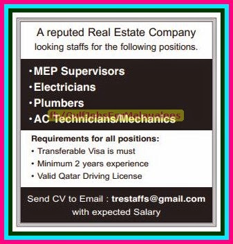 Reputed Real Estate company Jobs in Qatar