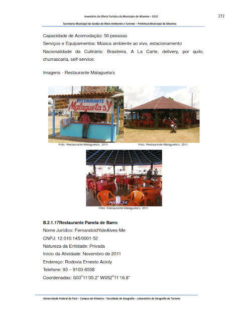 INVENTÁRIO DA OFERTA TURÍSTICA DO MUNICÍPIO DE ALTAMIRA - Pará - Brasil – 2012 – Parte II