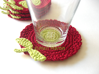 Crochet Coasters Red and Green Light Flowers