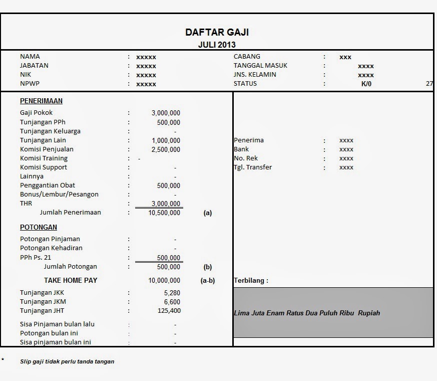 Contoh Slip Gaji Pegawai - Contoh 408