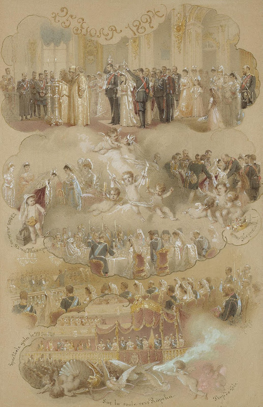 Wedding Ceremony of Grand Princess Xenia Alexandrovna and Grand Duke Alexandr Mikhailovich in the Large Church of the Peterhof Palac by Mihaly Zichy - History Paintings from Hermitage Museum