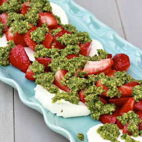 Strawberries and Fresh Mozzarella with Mint Pesto Drizzle | The Sweets Life