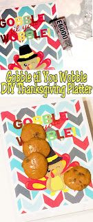 Make your Thanksgiving dessert table beautiful and fun with this DIY Thanksgiving platter. It's so easy, especially with this fun Gobble til you Wobble Thanksgiving printable.  Grab it and make one now. #thanksgivingdesserttable #thanksgivingdessert #thanksgivingdiy #partydiy