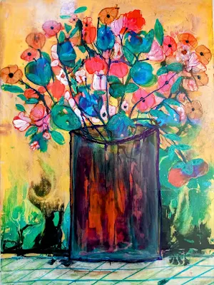 Flowers Abstract Painting, by Miabo Enyadike