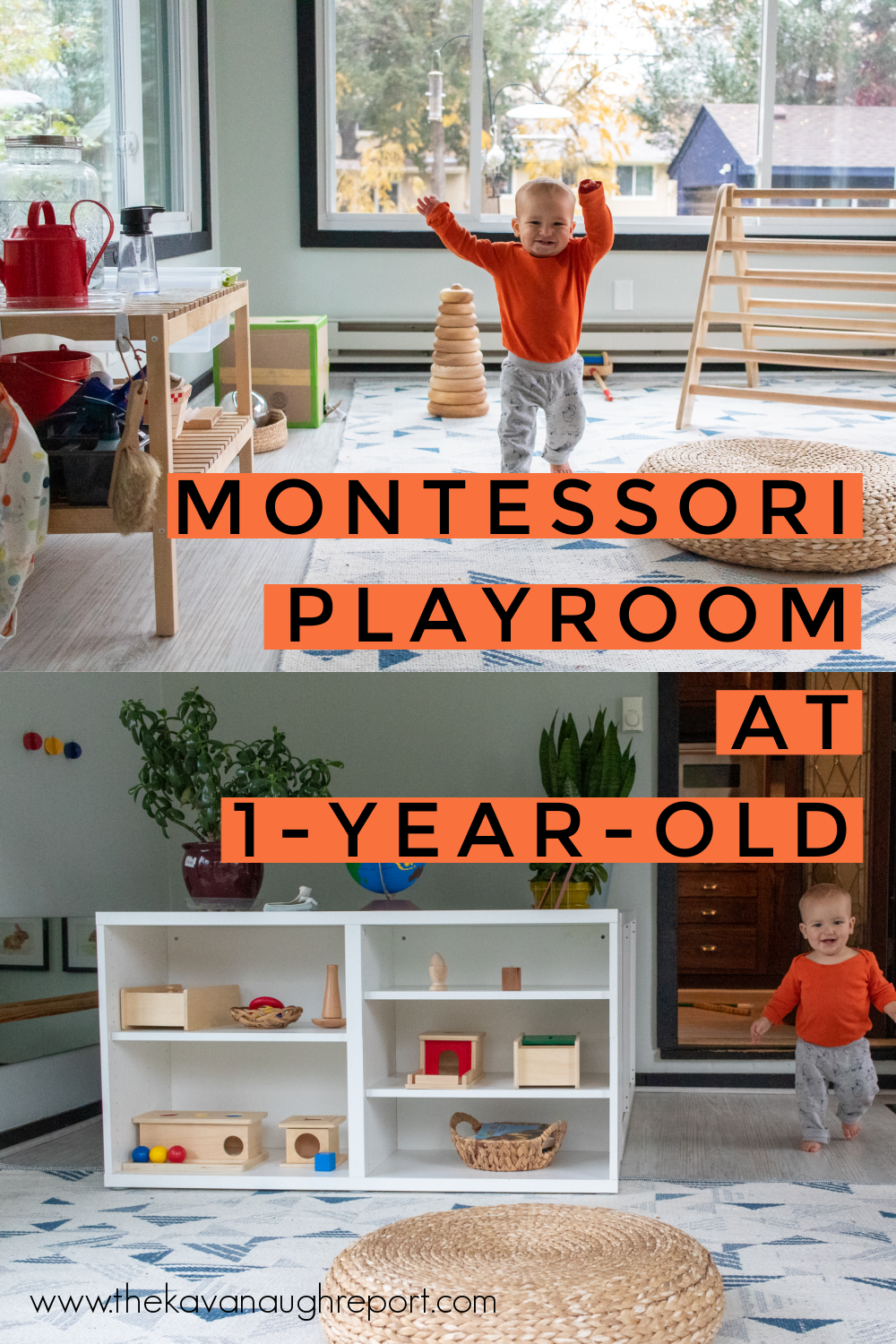 A Montessori toddler space for 1-year-olds, here is how we transitioned away from our Montessori baby movement area and into a larger play space.