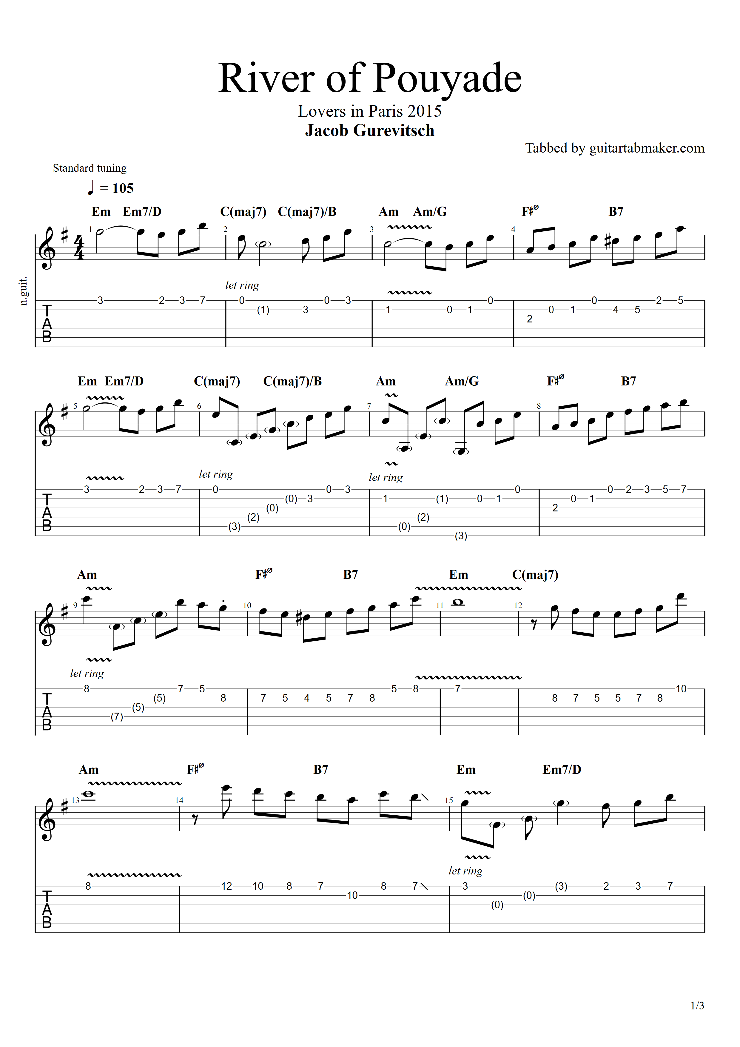 Jacob Gurevitsch - River of Pouyade guitar TAB