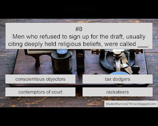 Men who refused to sign up for the draft, usually citing deeply held religious beliefs, were called ___. Answer choices include: conscientious objectors, tax dodgers, contempters of court, rackateers