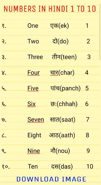 Numbers In Hindi 1 To 10 1 To