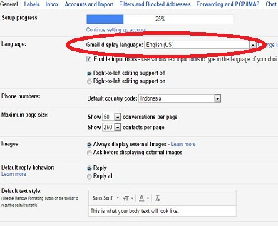 ubah bahasa Indonesia gmail