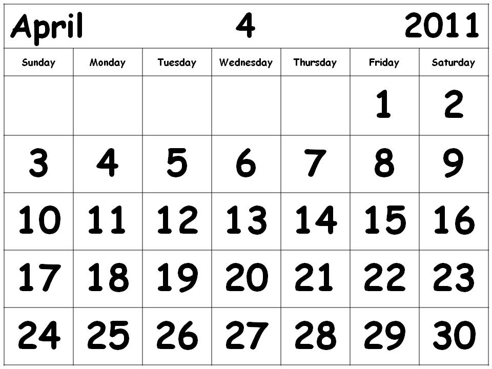 blank april calendars. lank calendar template april