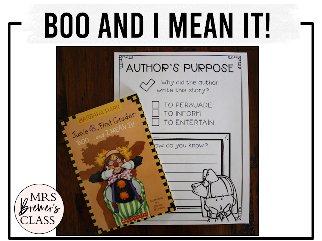 Junie B Jones Boo and I Mean It book activities unit with printables, literacy companion activities, and reading worksheets for First Grade and Second Grade
