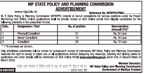 MP consultant vacancy 331 post mpsppc 2020 Notification Application Form