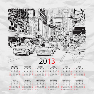 街のスケッチが背景のカレンダー テンプレート 2013 calendars with sketches of city イラスト素材5