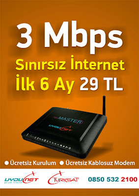 üç mbps sınırsız internet modem hediyeli