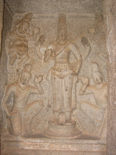 The sanctum of Vishnu in Trimurthi cave - Mahabalipuram India