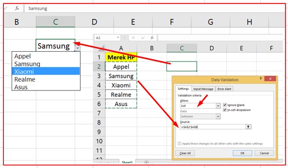 Membuat Dropdown List Lewat Menu Bar Data Validation