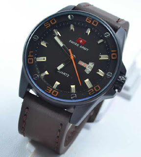 jam tangan Swiss army date day darkbrown leather  oren
