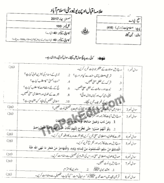 AIOU-BA-Islamiat-code-416-Past-Papers-pdf