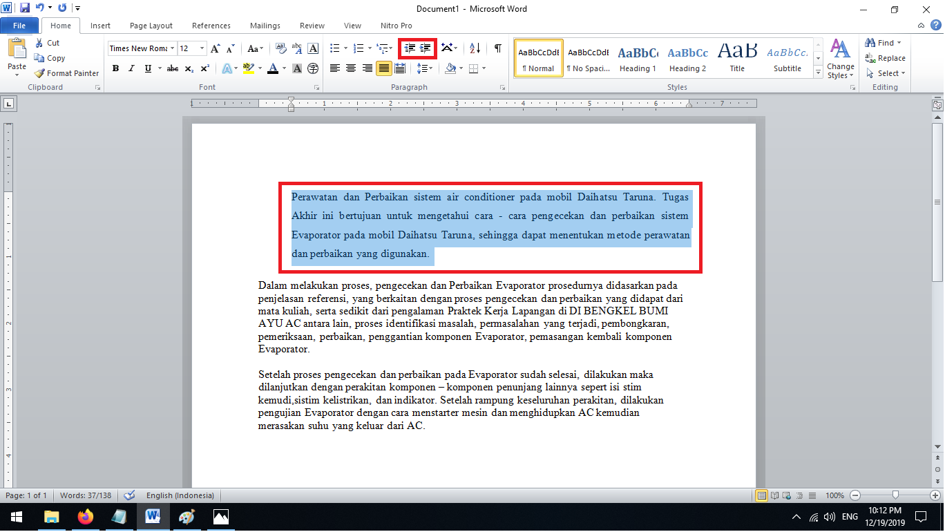 Mengatur paragraf decrease/increase indent