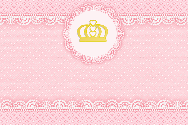 Golden Crown and Pink Lace Free Printable Invitation, Frame or Cards.