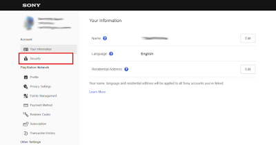 PSN website Security option