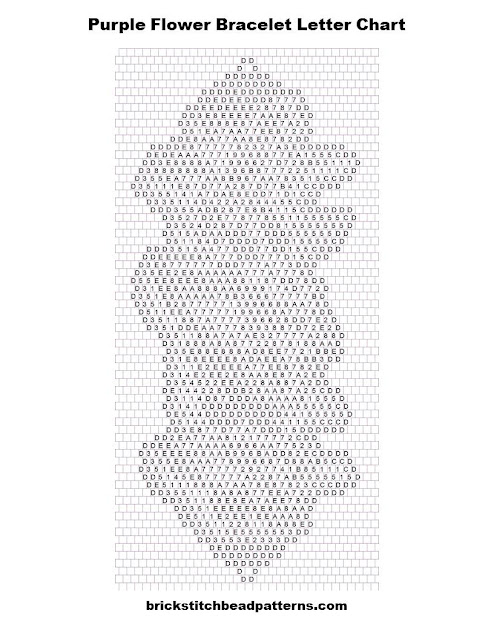 Free Purple Flowers Bracelet Bead Pattern Word Chart Graph