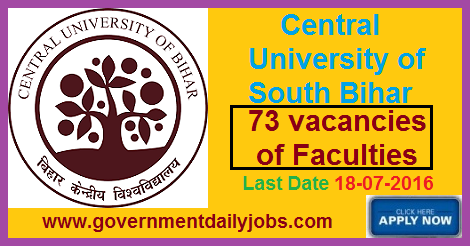 FACULTY VACANCY IN CENTRAL UNIVERSITY OF SOUTH BIHAR RECRUITMENT 2016