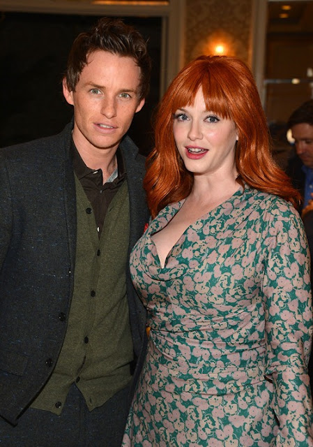 Actress Christina Hendricks in long floral print dress