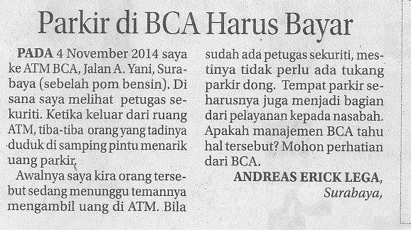 Erick Lega Says (7) - Parkir BCA A. Yani Surabaya harus bayar padahal ada Security?