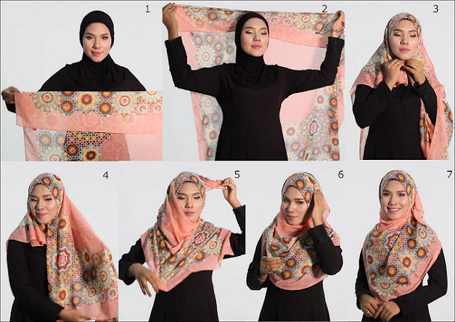 tutorial hijab segi empat motif