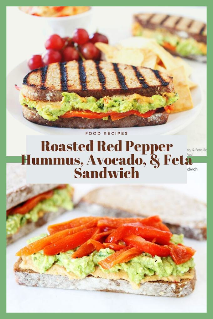 Roasted Red Pepper Hummus, Avocado, & Feta Sandwich