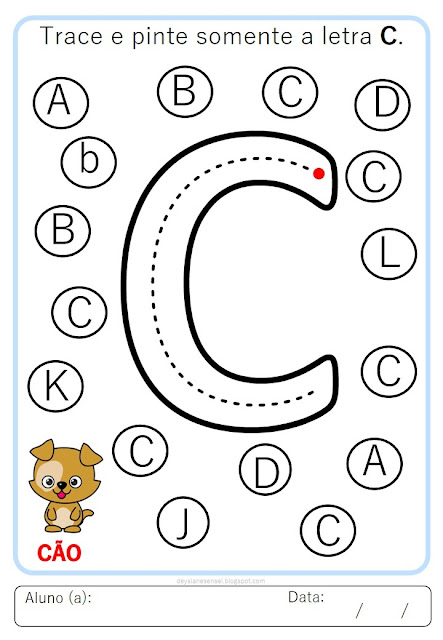 Alfabeto bastão para tracejar colorir imprimir com figuras em pdf. Deysiane Sensei