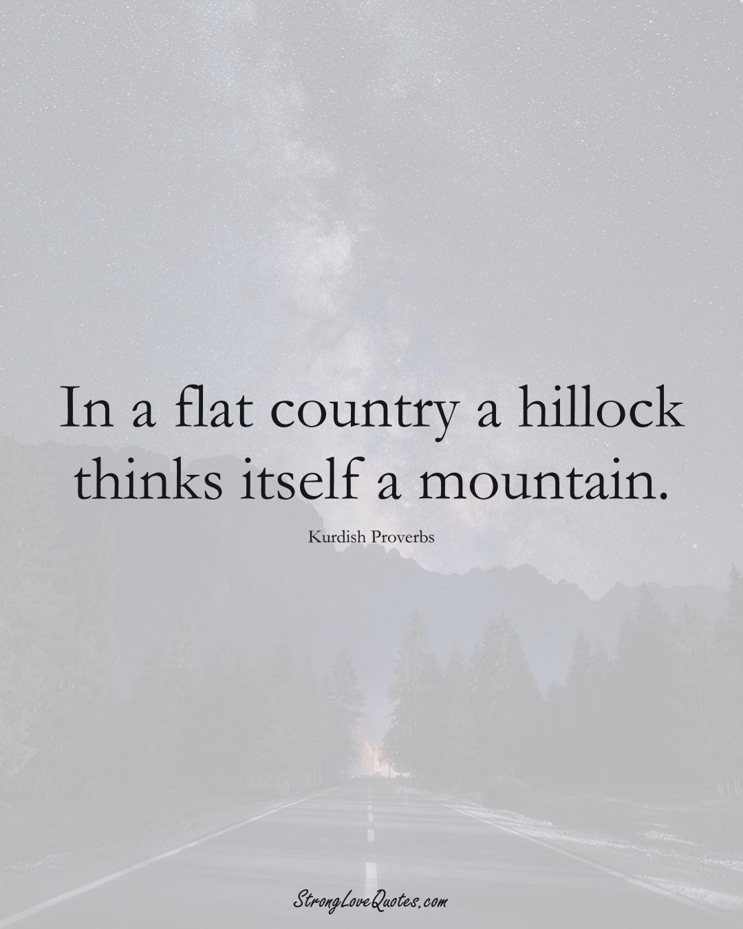 In a flat country a hillock thinks itself a mountain. (Kurdish Sayings);  #aVarietyofCulturesSayings