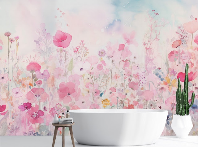 Watercolor Happy Flowers Pink Color Wallpaper