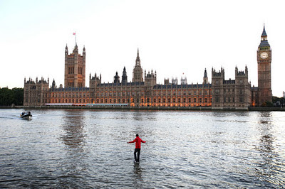 Magician Dynamo 'walks on water' across the River Thames to mark the launch of his new TV show