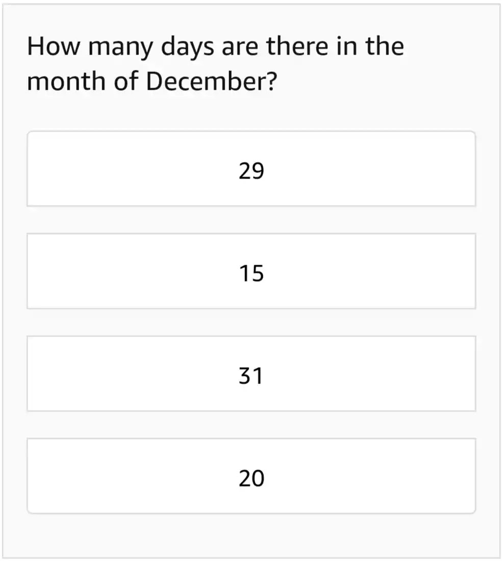 How many days are there in the month of December?
