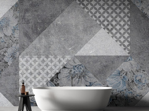 Gray Colored Geometric Flowers Wallpaper Murals