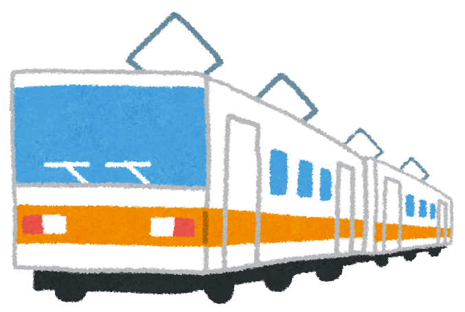 電車のイラスト 黄緑 オレンジ 赤 青ライン かわいいフリー素材集 いらすとや