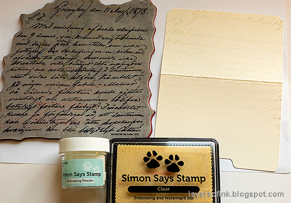 Layers of ink - File Folder Notebook Tutorial by Anna-Karin Evaldsson. Stamp with Simon Says Stamp Old Letter Background.