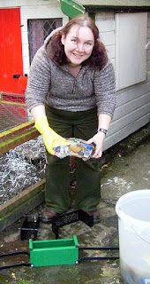 Steph making a briquette