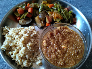 Tamil Pongal Style: Foxtail millet White pongal, Foxtail Millet Sweet pongal, Mixed greens curry