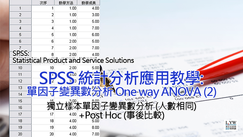 單因子變異數分析 One way ANOVA (2) 獨立樣本人數相等範例與教學：SPSS統計分析應用系列