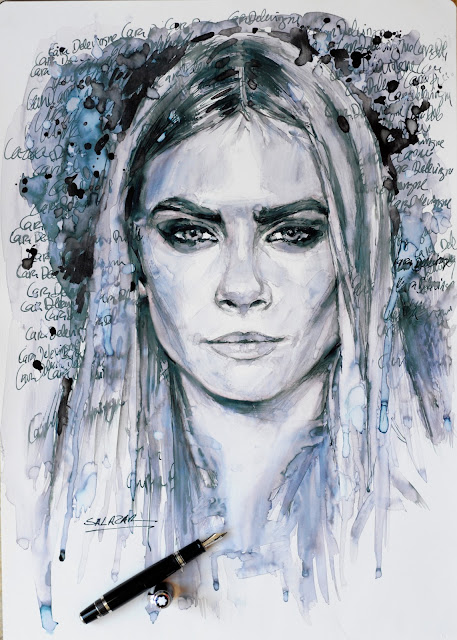 Cara Delevingne dibujo con pluma Montblanc.