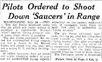 Newspaper article describling  "Shoot Down" orders issued by the U.S. Air Force in regards to UFOs