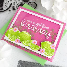 Sunny Studio Stamps: Slice Of Summer Pink & Green Lemon Lime Birthday Card by Leanne West (using Loopy Letters & Fancy Frames Rectangle Dies)