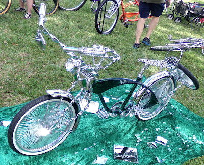 Radical custom bicycle on display.
