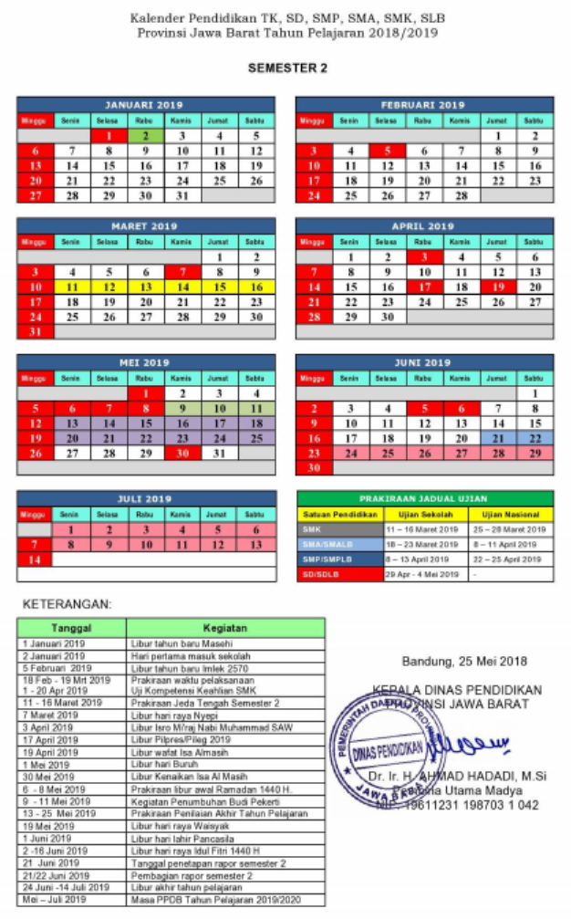 Kalender Pendidikan Jawa Barat 2018/2019 