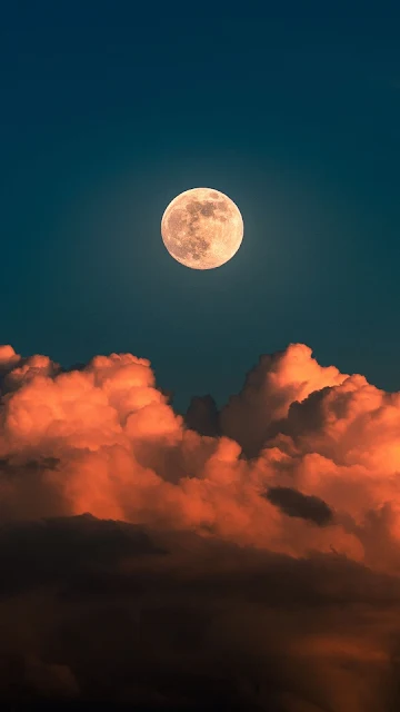 Sky, Night, Full Moon, Clouds
