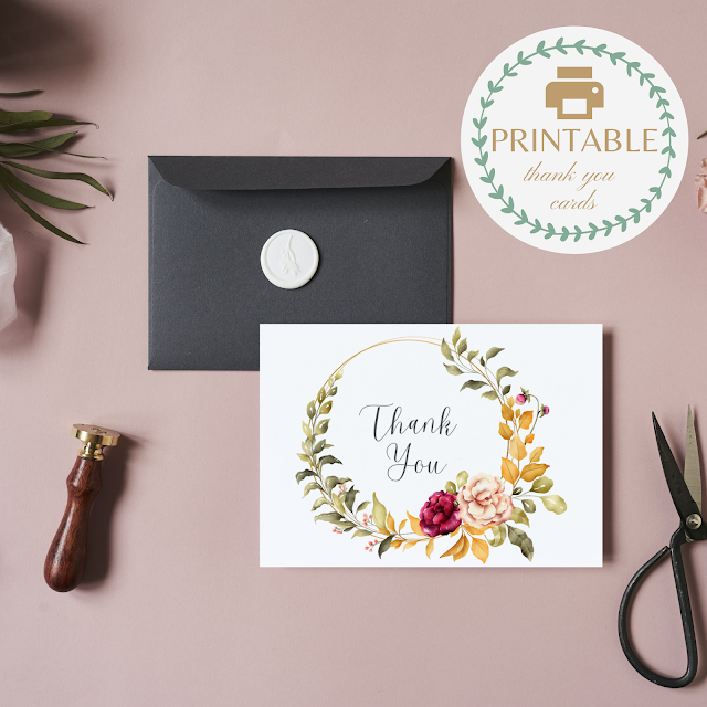 Floral Wreath Printable Thank You Cards