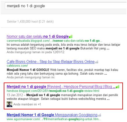 Menjadi No 1 di Google